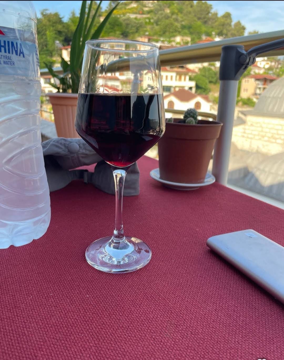 Glass of red wine on the terrace